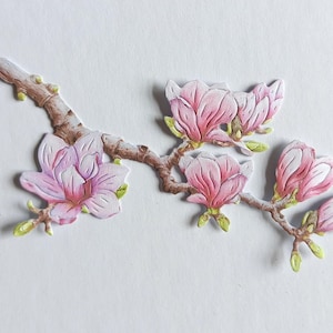 6 cortes de ramos de magnólia rosa, ramos de flores recortados em papel para scrapbooking, decoração de casa, criação de cartões e registro no diário, toppers de cartões