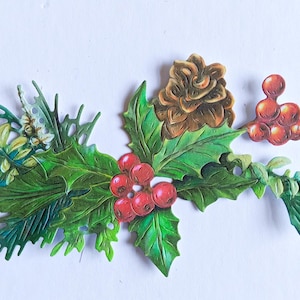 4 troqueles de piñas de ramas de acebo, adornos para tarjetas navideñas, hojas festivas, bayas, arreglos de piñas para álbumes de recortes y fabricación de tarjetas