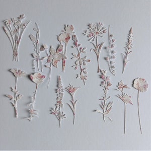 15 fustellati di fiori misti alti, colori beige/rosso, delicate forme fustellate di fiori, materiali per la creazione di cartoline, abbellimenti di carta