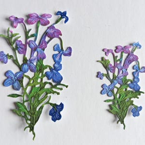Blaue Lobelie Blume die cuts x 6, große und kleine ausgeschnittene Blumensträuße für Scrapbooking, Journaling und Kartengestaltung