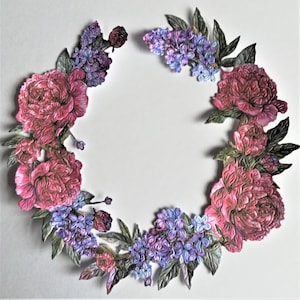 2 grandes guirlandas de flores em decopage de hortênsia cortadas, guirlandas de flores misturadas em rosa e azul para scrapbooking, confecção de cartões e diários