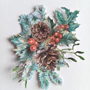 Dennenappels hulstbessen sterven snijdt x 4 Kerstmis / Herfst uitsparingen, winterkaart toppers, kaart maken, scrapbooking, woondecoratie, journaling