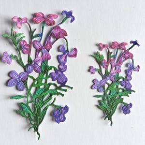 Pink / purple lobelia flower die cuts x 6,  large and small cut out  flower bunches for scrapbooking, card making and journaling, toppers