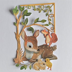 2 x große Waldfreunde Stanzteile, Tiere gerahmt in Baumausschnitten, Kartenaufleger, Scrapbooking und Kartenherstellung