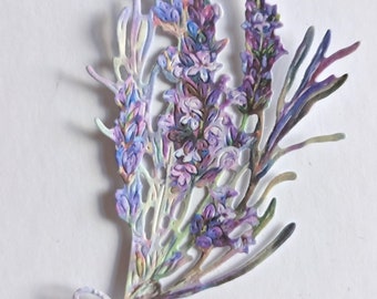5 fliederfarbene Lavendel Blumen die cuts, zarte Blumenzweige, Karten-Topper, Scrapbooking, Kartendekoration