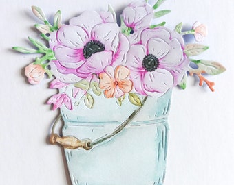 4 x cubo de troqueles de flores pastel, recortes de flores de topper de tarjeta para scrapbooking, decoración del hogar, efímera, fabricación de tarjetas y diario