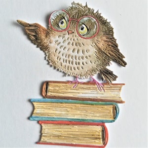 4 x gufi e libri fustellati, schede d'esame, ritagli regalo per insegnanti, toppers per carte di laurea, scrapbooking, forniture per la creazione di carte di diario spazzatura