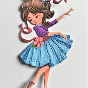 6 x découpes de jolie petite fille, toppers de carte de fille dansante, figurines de fille en papier, fournitures de fabrication de cartes, scrapbooking et journal indésirable
