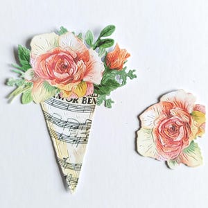 6 x flores em conjuntos de corte de papel musical, flores mistas recortadas em papel em embalagem para fazer cartões, scrapbooking, diário e decoração de casa