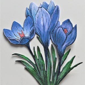 Blauwe gestanste bloemen, 6 blauwe krokusbloemen, papieren bloemen, plakboek en kaarten maken, efemere bloemen, junk-dagboekbenodigdheden