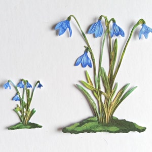 6 x fleurs bleues découpées, 3 ensembles de 2 fleurs bleues, des décorations pour cartes, des fleurs prédécoupées, du matériel de scrapbooking et de fabrication de cartes