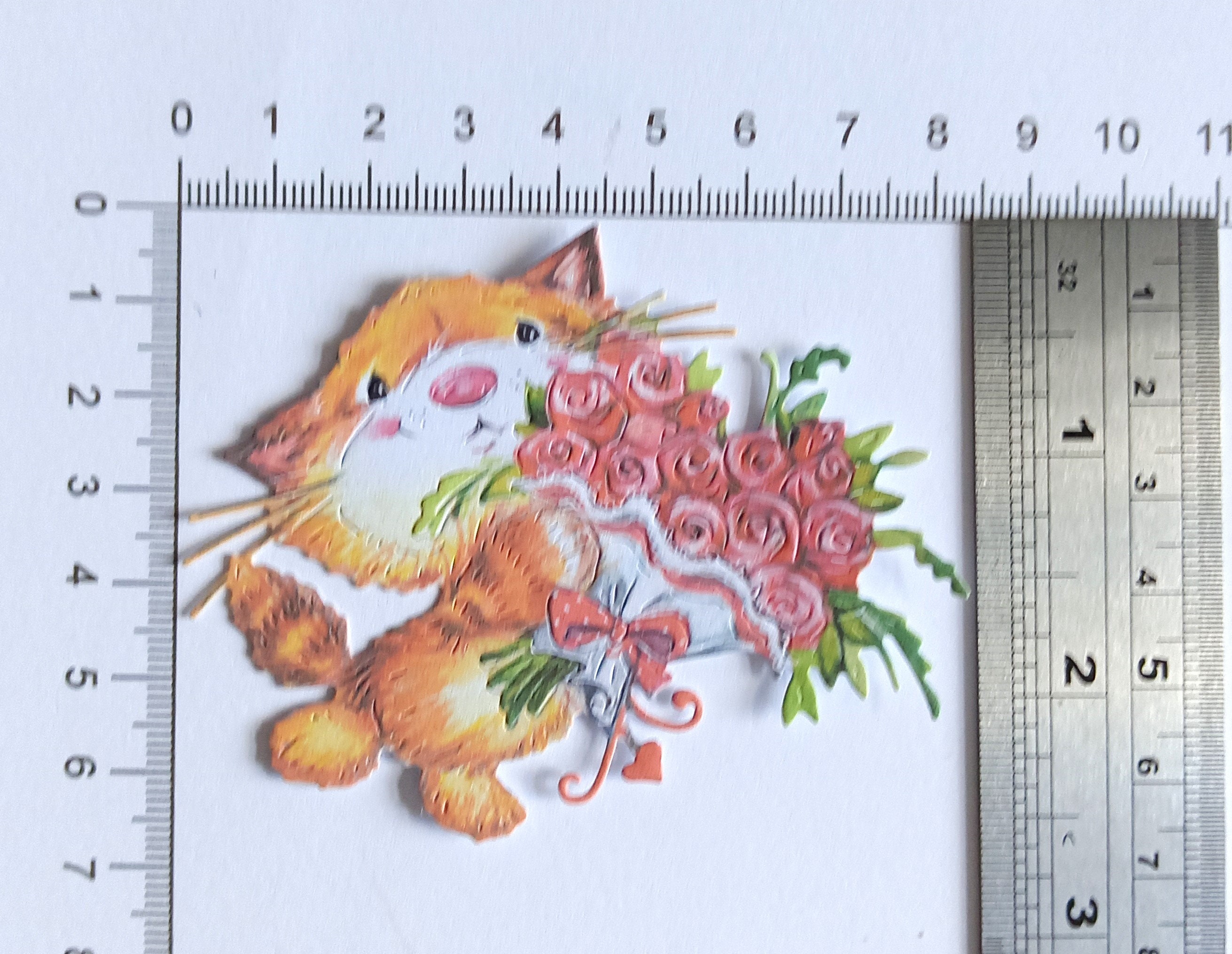 4 Cute Kitty With Flower Bouquet Die Cuts, Cat Lover Card Toppers for ...