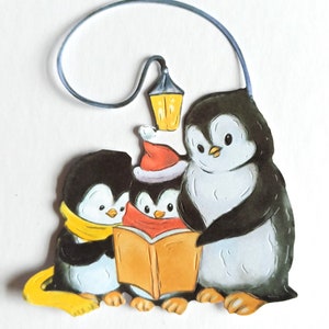 6 x penguin family reading book die cuts, Winter parent/child Christmas character die cuts, card toppers, scrapbooking and card making