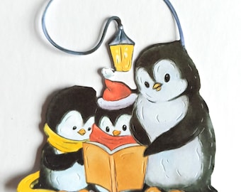 6 x penguin family reading book die cuts, Winter parent/child Christmas character die cuts, card toppers, scrapbooking and card making