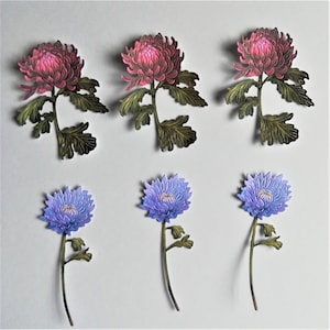 6 Mums (chrysanten) bloemenstansen, rode en blauwe bloemenstansen voor scrapbooking, kaarten maken en papierambachten
