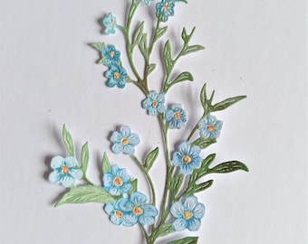 6 x blue forget me knot flower die cuts, sprigs of blue flower cut outs, card toppers, card making supply, scrapbooking