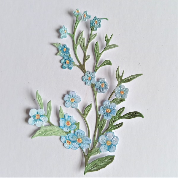 6 x blue forget me knot flower die cuts, sprigs of blue flower cut outs, card toppers, card making supply, scrapbooking