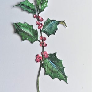 Fustelle natalizie, fustelle per le feste, 6 rami di agrifoglio con bacche rosse, fustelle di agrifoglio natalizio