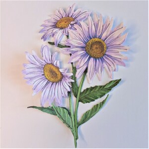 5x paarse tinten madeliefjebloemtros gestanst, madeliefjepapier bloemen papieruitsnijdingen, witte bloem kaarttoppers, voorraad kaarten maken, scrapbooking