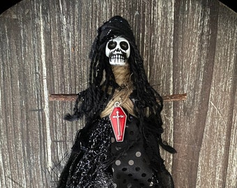 Voodoo Doll - Protection Doll, Miniatures, Intention Doll, Skull Doll, Juju Doll, Unique Gift, Hanging Talisman, Black Poppet, Spell Doll
