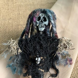 Black Voodoo Doll Protection Poppet, Gothic Folk Art for Altar or Spiritual Decor, Symbolic Association with Protection in Folk Traditions