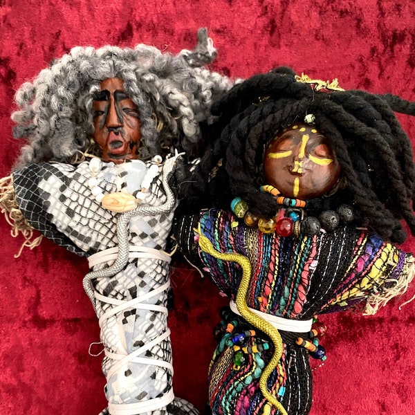 Ayida Wedo and Damballah Voodoo Altar Dolls, Voodoo Doll - The Rainbow Serpent, Lwa of Fertility and Wealth, Voodoo Lwa Spirit Dolls