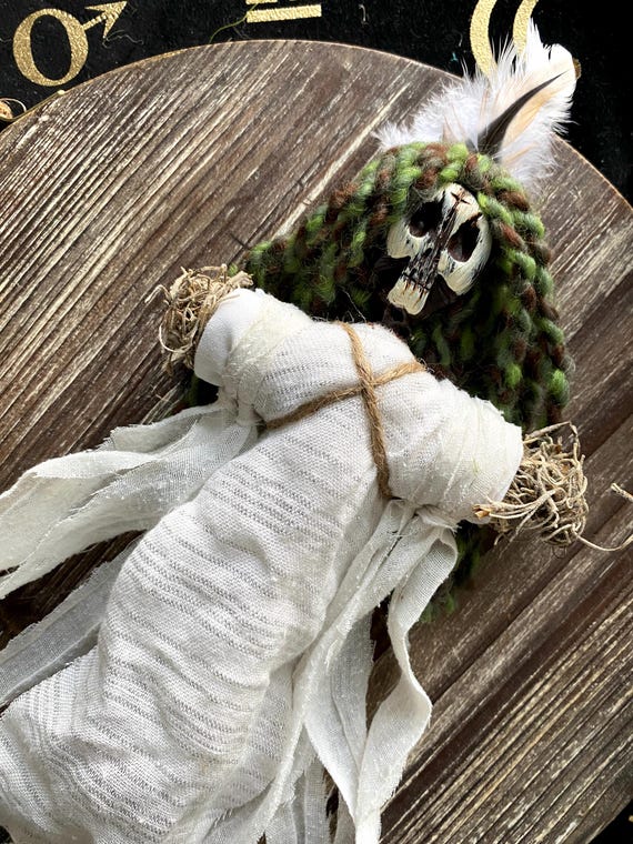 Voodoo Doll White Poppet - Skull Doll, Juju Doll, Gothic Folk Art