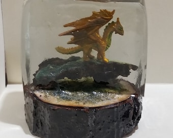 Copper Dragon on Wood - Fantasy Resin Diorama