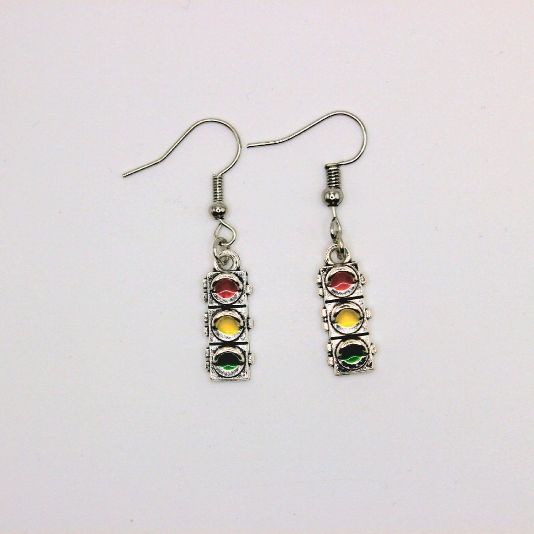 Silver Traffic Light Earrings for Women Stop Light Charm Street Light