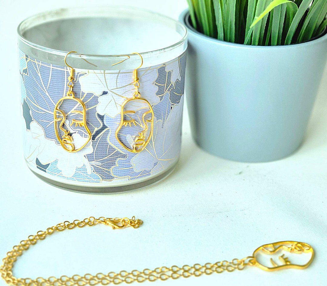 Gold Face Jewelry Set Abstract Jewelry Drop Dangle Jewelry Etsy