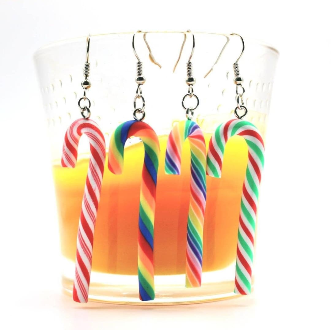 Candy Cane Earrings Christmas Jewelry Colorful Holiday Charms Clay Food