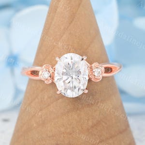 Oval cut Moissanite engagement ring Vintage rose gold marriage ring Floral ring Art deco Diamond Bridal ring Promise ring Anniversary gift