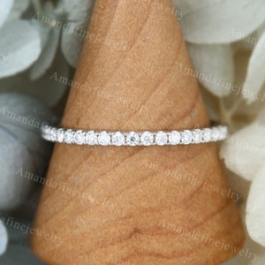 Lab Grown Diamond wedding band Unique white gold wedding band Half eternity band Vintage Stacking Matching Ring Bridal ring Anniversary gift