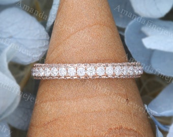Volledige eeuwigheid Moissaniet trouwring Roségouden trouwring Vintage unieke art deco stapelen bijpassende bruids belofte verjaardag band
