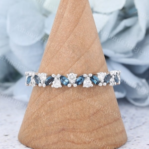 Marquise Schnitt London Blue Topas Ehering Weißgold Diamant Ehering zart Halbe Ewigkeit Moissanite Stacking Jubiläum Ring