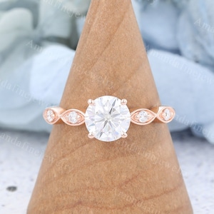Vintage Moissanite engagement ring women Unique rose gold engagement ring Solid gold diamond ring Bridal ring Promise ring Anniversary gift