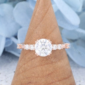 Unique Moissanite engagement ring Vintage rose gold engagement ring diamond ring Bridal ring promise ring Anniversary gift