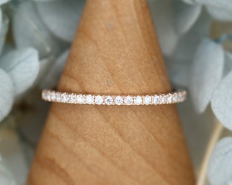 Rose gold wedding band pure Half eternity Moissanite / Diamond wedding band Vintage  Unique Stacking ring Matching Promise simple band