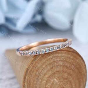 Vintage Alexandrite rose gold wedding band Half eternity wedding band micro pave ring women Stacking ring Matching band Promise gift for her