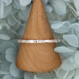 Rose gold wedding band Vintage Unique Half eternity Baguette cut Moissanite wedding band  Stacking ring Matching Promise anniversary band