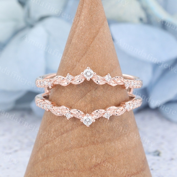 Double Curved wedding band Ring enhancer Rose gold Moissanite wedding band Diamond Matching Stacking ring Bridal ring Anniversary gift