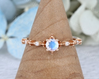 Moonstone engagement ring vintage Diamond ring rose gold engagement vintage ring Unique wedding Bridal Promise Anniversary ring gift for her