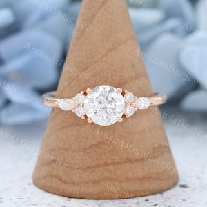 Moissanite engagement ring Vintage Diamond cluster ring Rose gold Marquise cut Wedding ring Unique Bridal ring Promise Anniversary ring