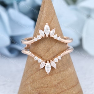 Moissanite gebogener Ehering Roségold Doppel-Ehering Enhancer Ring Vintage Diamant Matching Stacking Ring Versprechen Jahrestag Geschenk