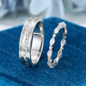 Couples ring set white gold wedding rings set wedding ring for men and women His and Hers wedding band Diamond wedding band Promise gift