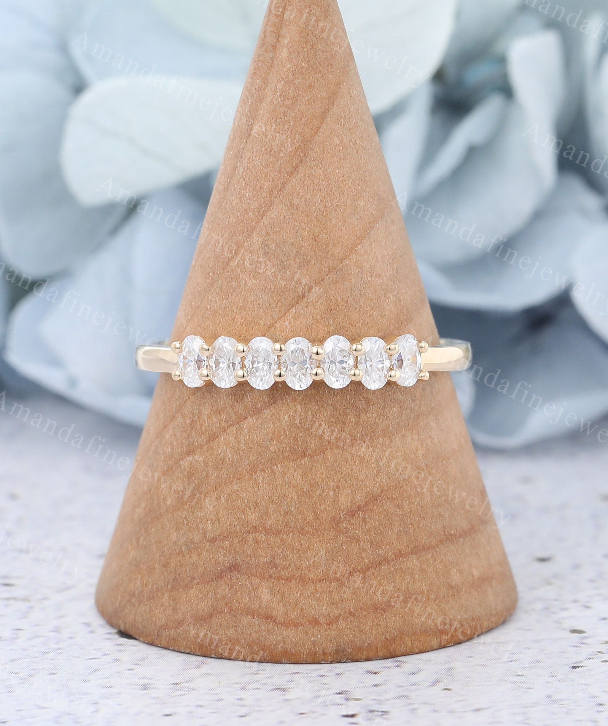 Unique Oval Cut Moissanite Wedding Band Dainty Yellow Gold Wedding Band ...