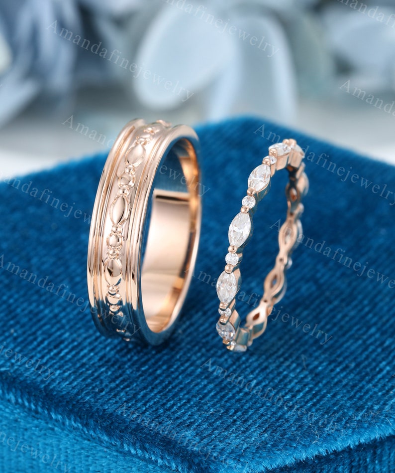 Couples Ring Set 14k Rose Gold Wedding Rings Set Wedding Ring - Etsy
