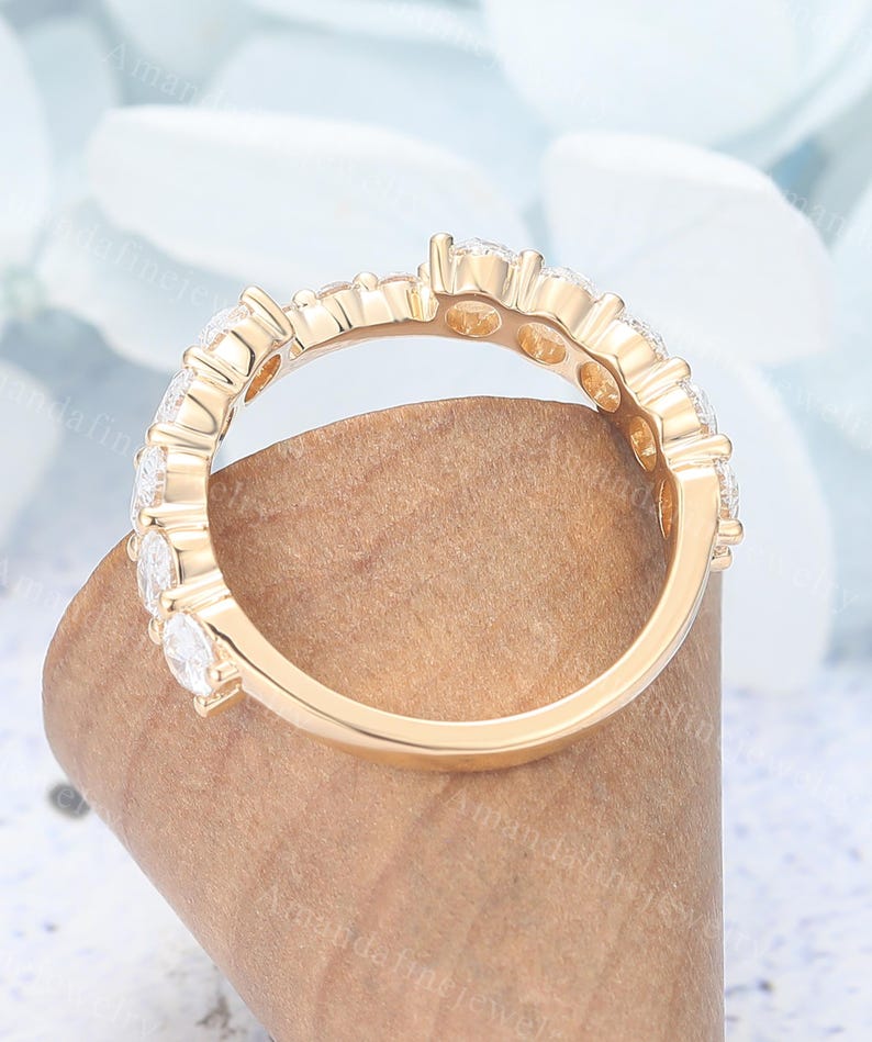 Oval Cut Moissanite Notched Wedding Band Vintage Yellow Gold Ring Half ...