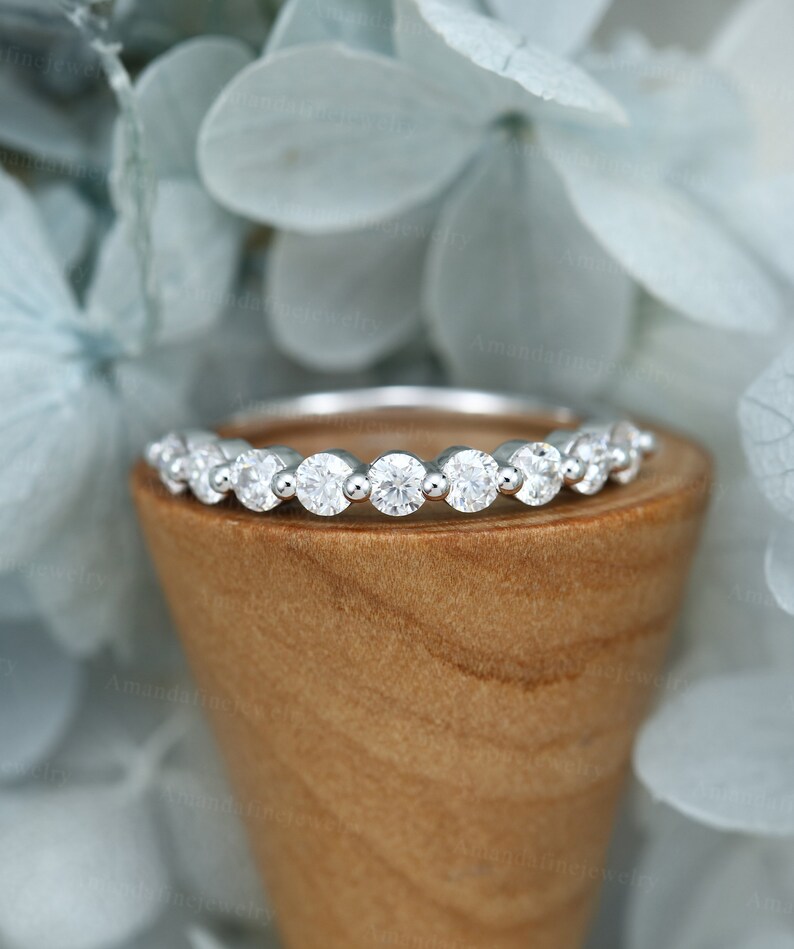 Moissanite wedding band White gold Half eternity wedding band | Etsy
