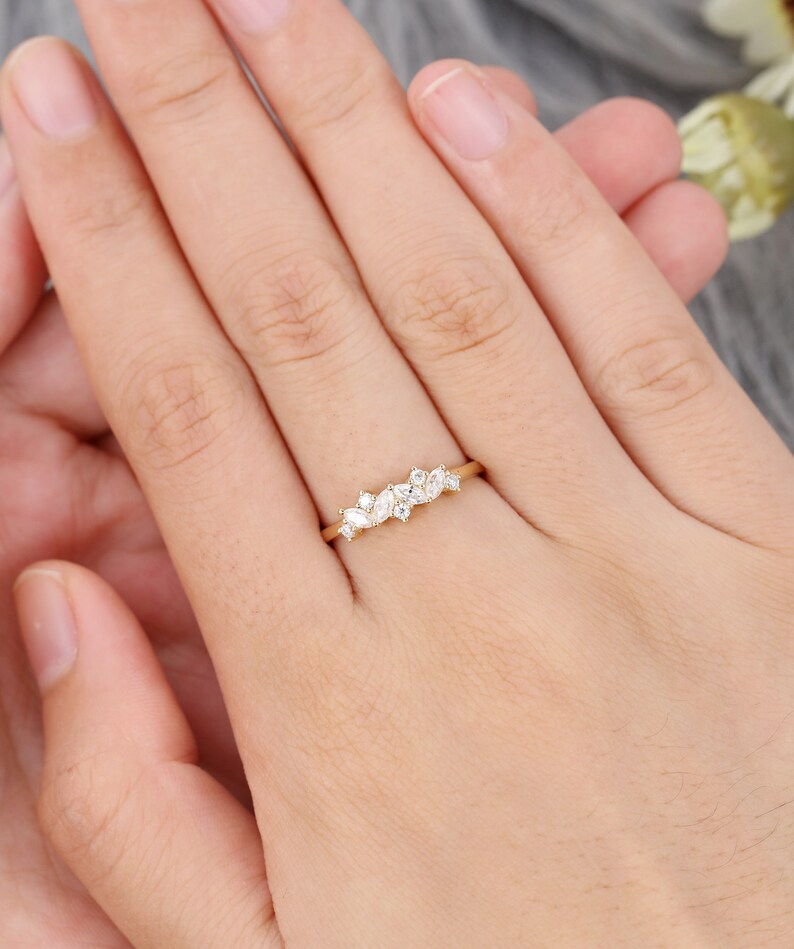 Unique Marquise cut diamond wedding band Yellow gold wedding Etsy